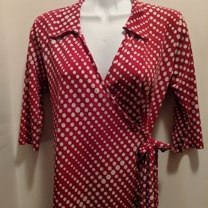 Capricho small red with polka dots side tie blouse